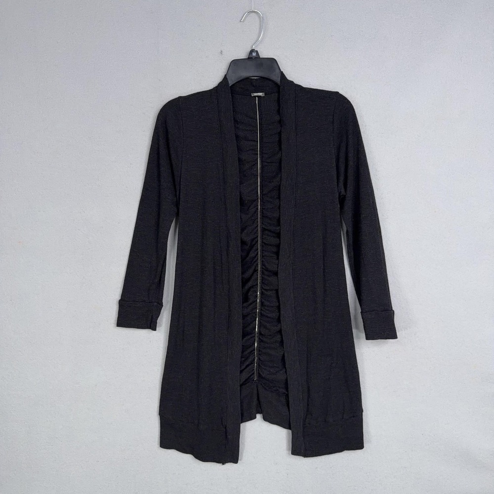 Monrow Sweater Womens XS Black Ruched Back Open Front Lightweight Cardigan